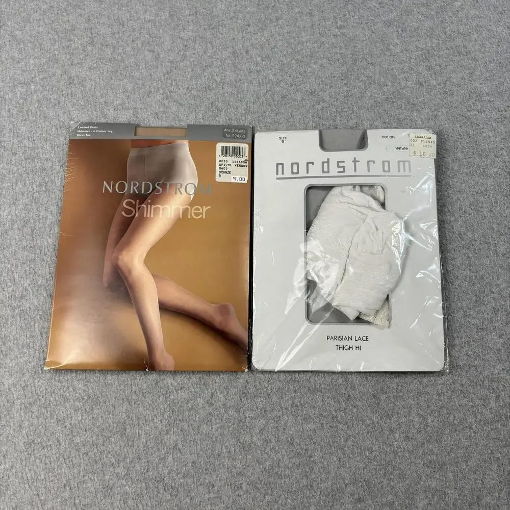 Nordstrom Shimmer Pantyhose Lace Thigh Hi Womens B Tan White Sheer Supportive